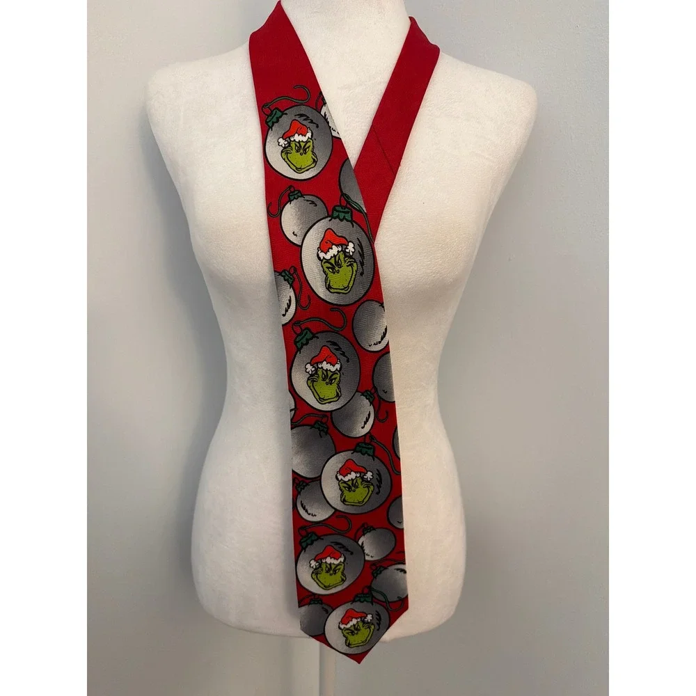 Dr Seuss The Grinch Christmas Ornament Red Necktie Mens Holiday Tie RN88147